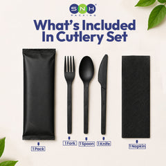 SNH PLA cutlery wrapped black biodegradable cutlery set UAE