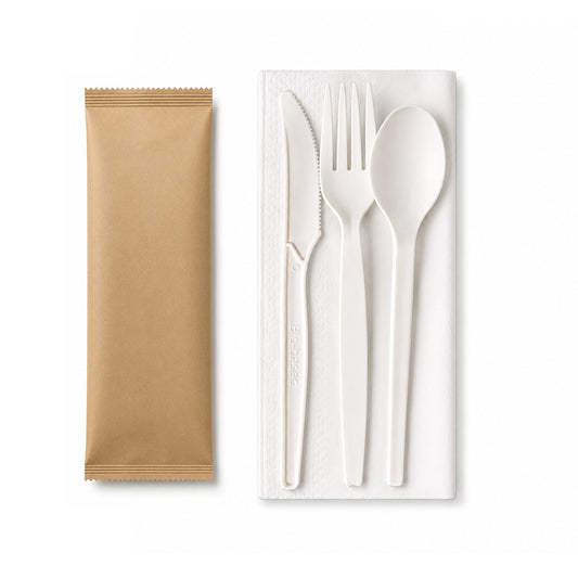 PSM White Cutlery Pack 4x1 Wrapped & Eco Friendly