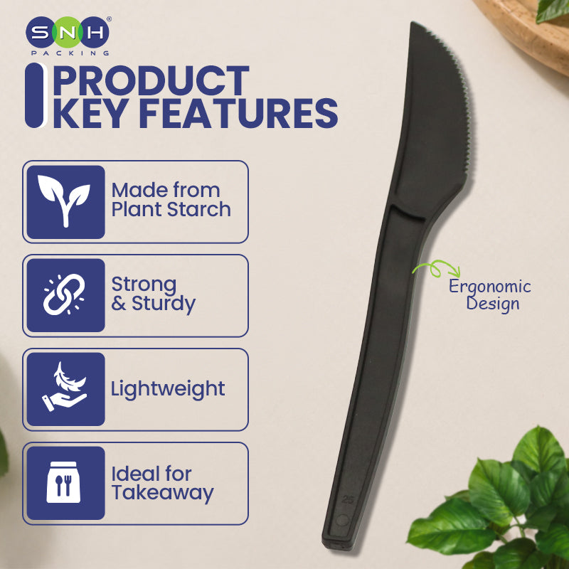 SNH black PSM knife strong disposable catering cutlery UAE