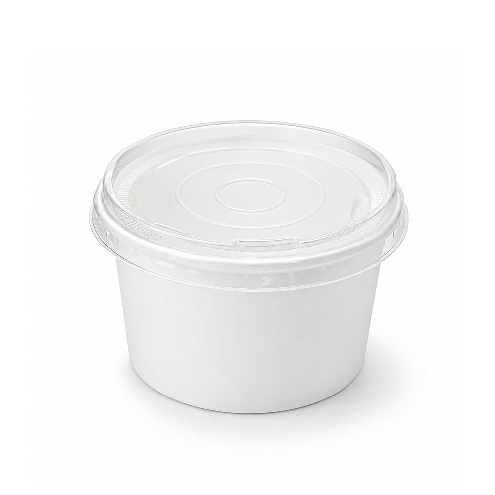 A white plastic food storage container with a clear plastic screw-on lid