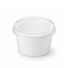 A white plastic food storage container with a clear plastic screw-on lid