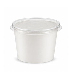 A white plastic food storage container with a clear plastic lid