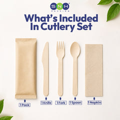 SNH wooden cutlery wrapped biodegradable dining set UAE