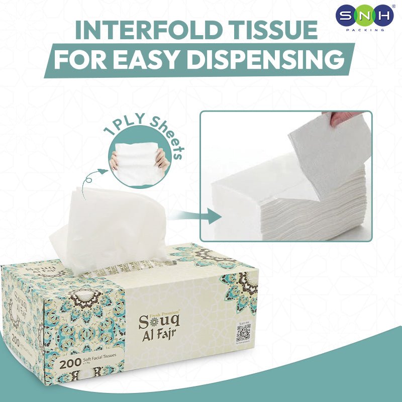 Souq Al Fajr Facial Tissue 200 Sheets 2 Ply 5 Boxes - SNH Packing