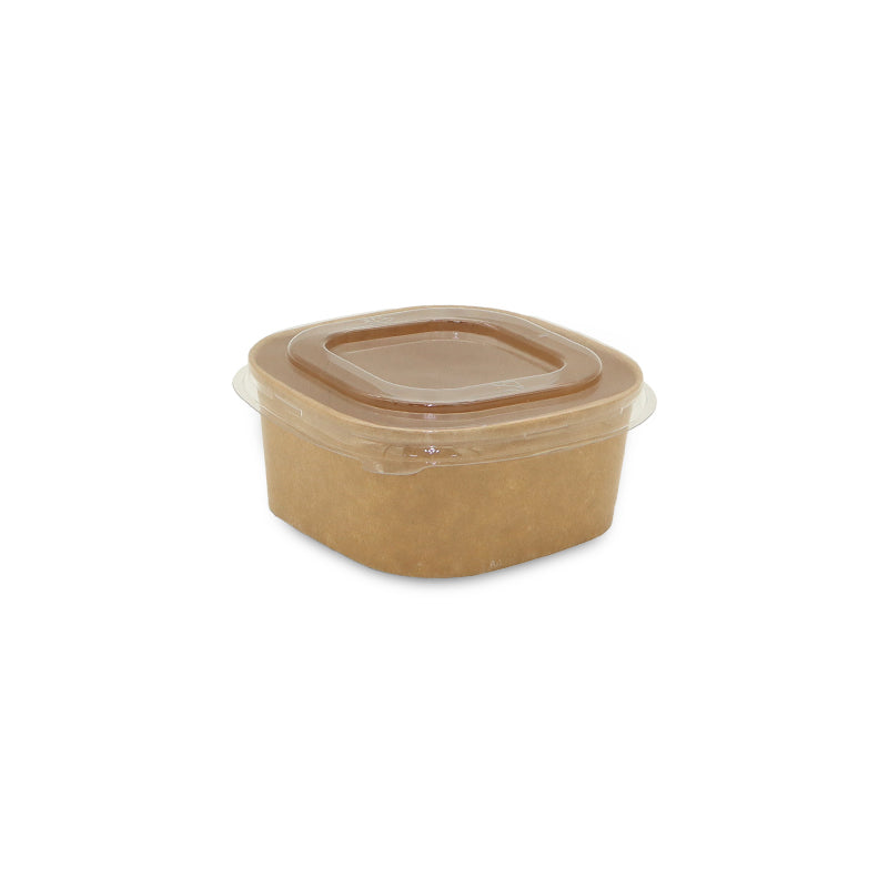 Brown rectangular food container with a clear lid