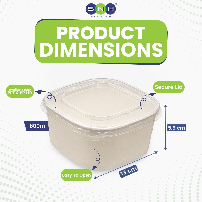 Square White Salad Bowl with PET Lid 400ml to 1200ml - SNH Packing