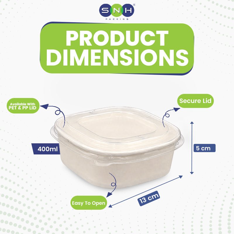 Square White Salad Bowl with PET Lid 400ml to 1200ml - SNH Packing