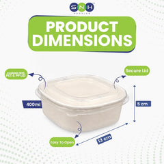 Square White Salad Bowl with PET Lid 400ml to 1200ml - SNH Packing