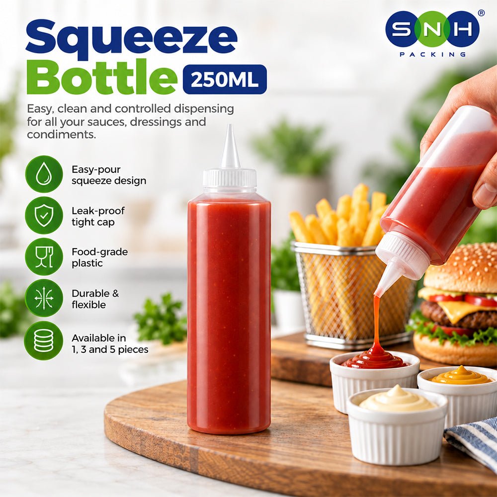Squeeze Bottle 250ML Easy Pour Plastic Sauce Bottle - SNH Packing