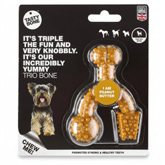 Tasty Bone TrioBone | Nylon Dog Chew for Toy Dogs (Peanut Butter Flavoured) | Exceptionally Tough, Promotes Healthy Teeth & Gums | Triple The Fun | (Made in the UK from 100% Virgin Nylon) - SNH Packing