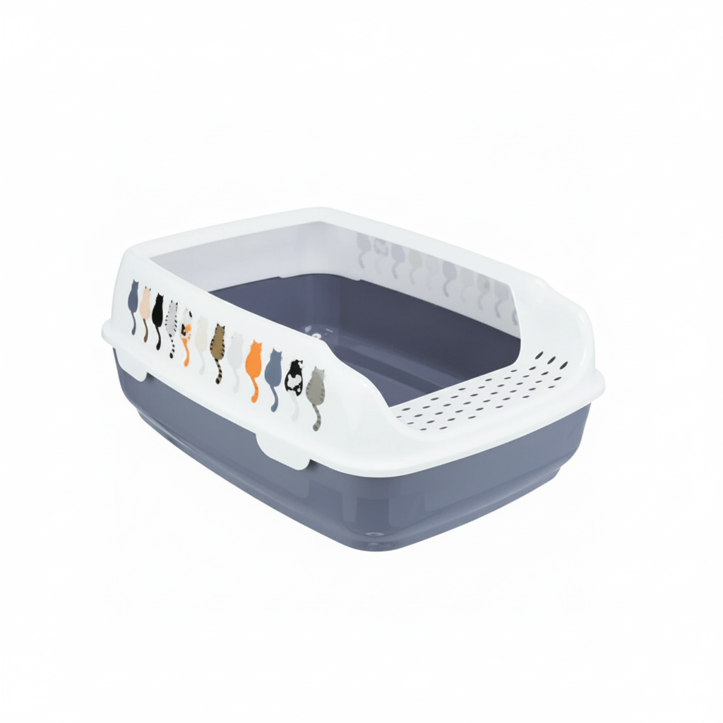 Trixie Delio Cat Litter Tray Rim with Cats Design - GREY/35X20X48CM - SNH Packing