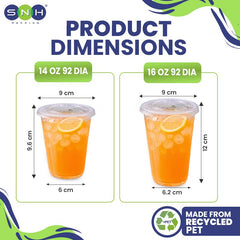 U-Shaped RPET Cups With Lid 92mm- Disposable Cold Drink Cups - SNH Packing