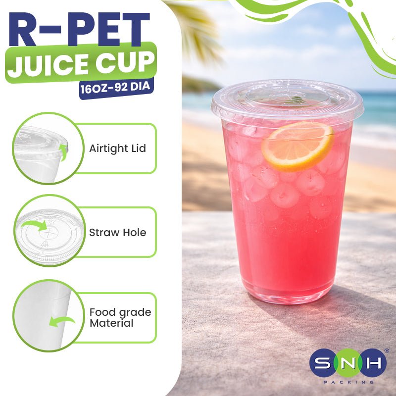 U-Shaped RPET Cups With Lid 92mm- Disposable Cold Drink Cups - SNH Packing
