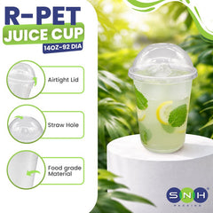 U-Shaped RPET Cups With Lid 92mm- Disposable Cold Drink Cups - SNH Packing