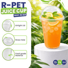 U-Shaped RPET Cups With Lid 92mm- Disposable Cold Drink Cups - SNH Packing