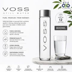 VOSS Still Water Glass Bottle 800ML Pack of 12 Premium Water - SNH Packing