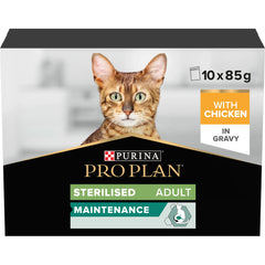 Purina Pro Plan Sterilised Adult Wet Cat Food, Chicken in Gravy, Multipack, 10 x 85g