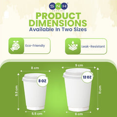 White Double Wall Paper Cups with Bagasse Lids 8 OZ 12 OZ - SNH Packing