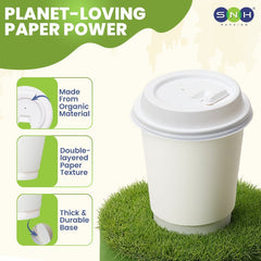 White Double Wall Paper Cups with Bagasse Lids 8 OZ 12 OZ - SNH Packing