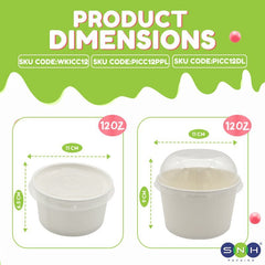White Paper Ice Cream Cups with Lid 4 OZ to 16 OZ - SNH Packing
