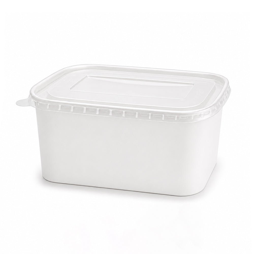 White Rectangular Paper Containers with Paper PP Lids 500ml to 1000ml - SNH Packing