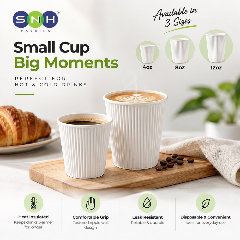White Ripple Wall Paper Cups 4oz 8oz 12oz Hot Cold Cups - SNH Packing
