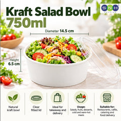White Round Salad Bowls with Lids 500ML to 1300ML - SNH Packing