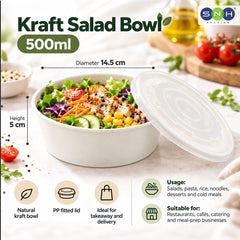 White Round Salad Bowls with Lids 500ML to 1300ML - SNH Packing