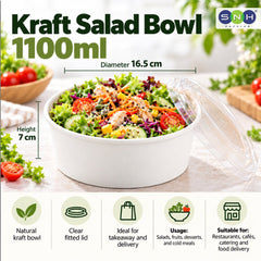 White Round Salad Bowls with Lids 500ML to 1300ML - SNH Packing