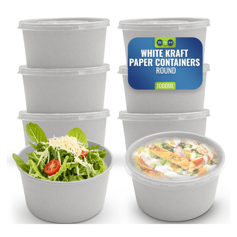 White Round Salad Bowls with Lids 500ML to 1300ML - SNH Packing