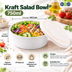 White Round Salad Bowls with Lids 500ML to 1300ML - SNH Packing