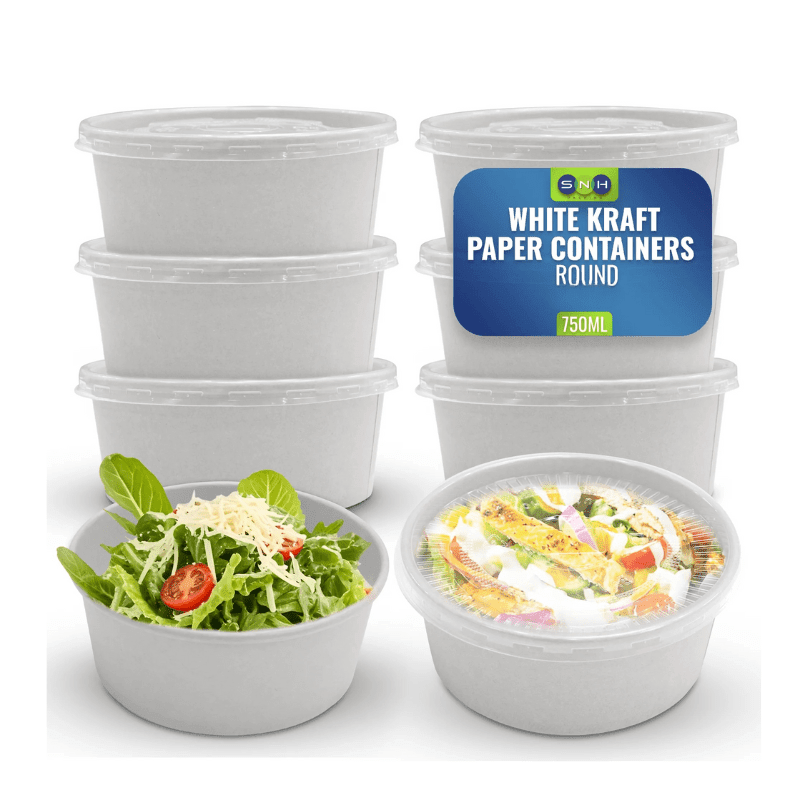White Round Salad Bowls with Lids 500ML to 1300ML - SNH Packing