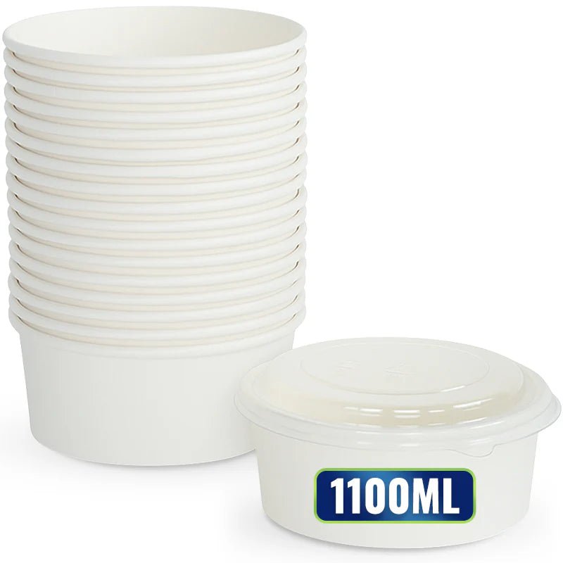 White Round Salad Bowls with Lids | Food Packaging - SNH Packing