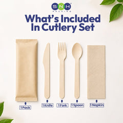 Wooden Cutlery Pack 4 in 1 Spoon Fork Knife Napkin - SNH Packing