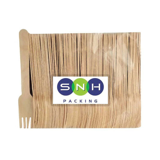 Wooden Fork 16cm Unwrapped 100 PCS Disposable Cutlery - SNH Packing