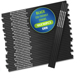 PLA STRAW BLACK 6 MM SILVER PRINTED WRAPPED - 100 PIECES X 100 PACKETS