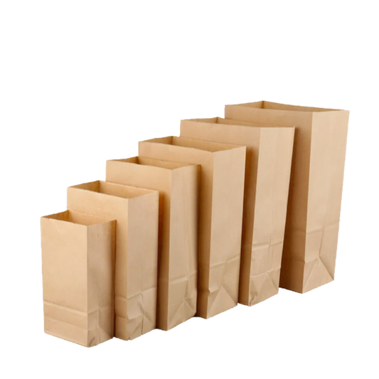 Paper Bags Flat Bottom – Brown & White | No. 0–5 | 4 KG | Eco-Friendly Takeaway Bags