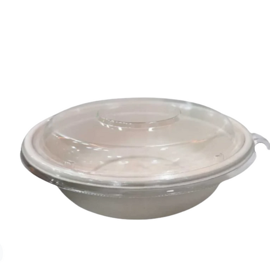 Bagasse Round Food Containers with PET Lid – 24oz/32oz – 300pcs