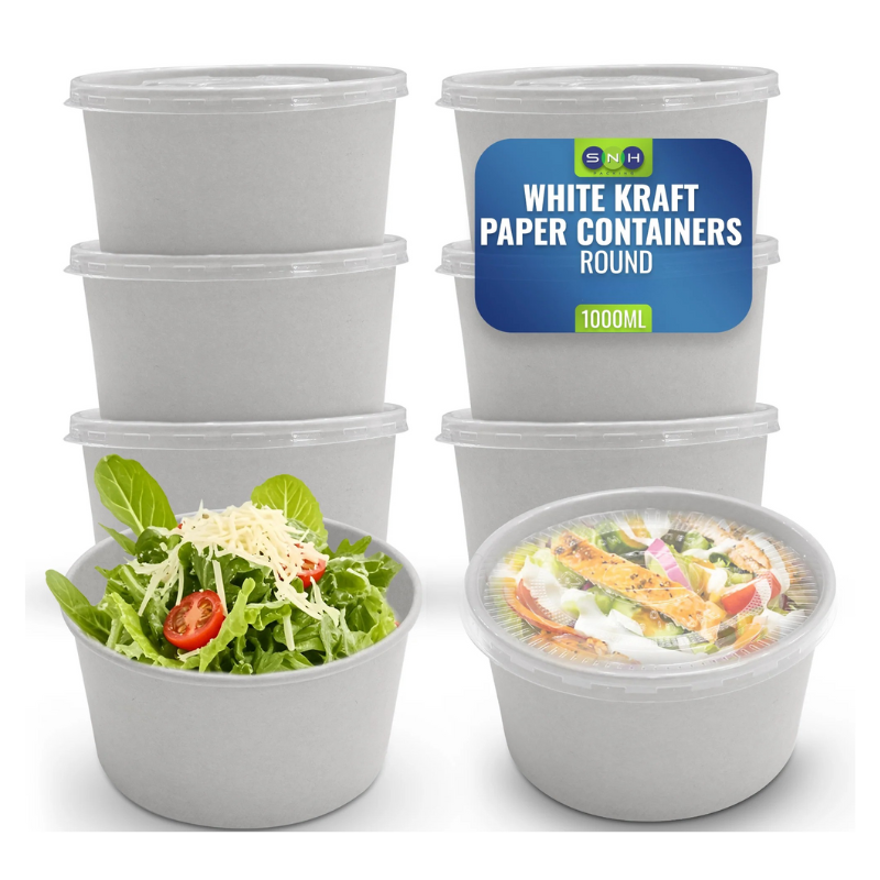 Round Salad Bowls White with Lid Options | Food Packaging Supplies