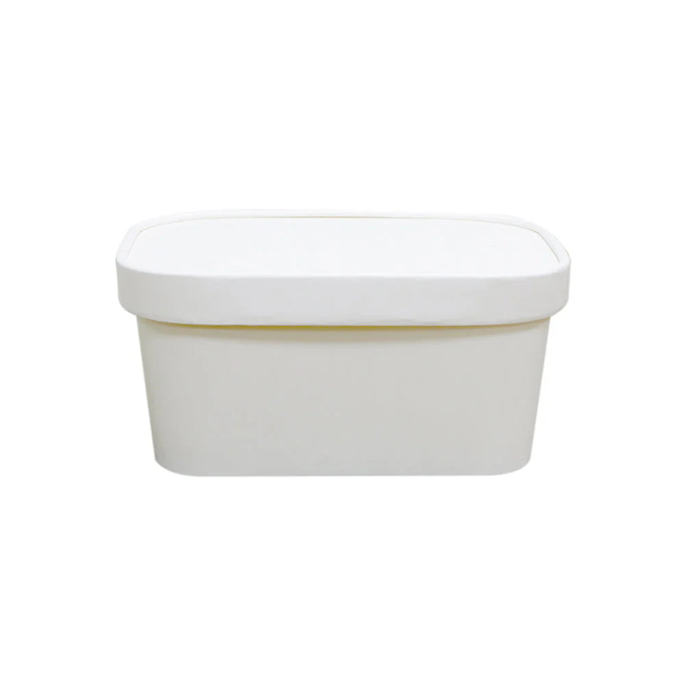 White Rectangular Paper Containers – 500ml–1000ml | Paper/PP Lid | Eco-Friendly Packaging