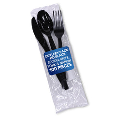 Cutlery Pack HD Black (Spoon, Knife, Fork & Napkin) | Disposable Tableware Set