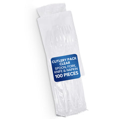 Cutlery Pack Clear (Spoon, Fork, Knife & Napkin) | Disposable Tableware Set