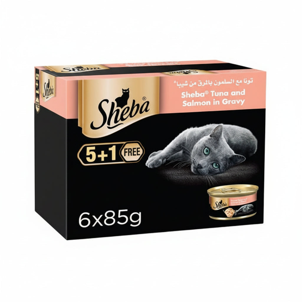 Sheba Flaked Tuna Topped with Salmon Wet Cat Food 5+1 FREE - 6X85G