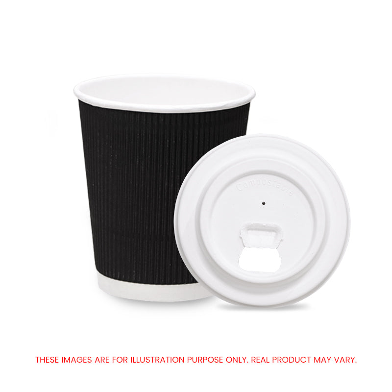 Black Ripple Wall Paper Cup with Bagasse Lid