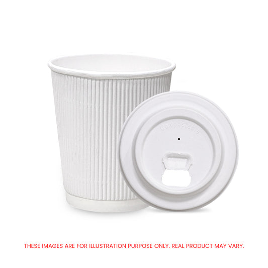 White Ripple Wall Paper Cup with Bagasse Lid
