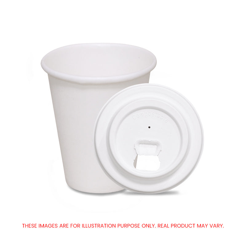 White Single Wall Paper Cup with Bagasse Lid