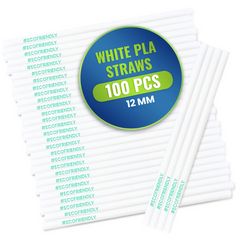 PLA White Straws – 6mm, 8mm & 12mm (Individually Wrapped) – 100 PCS Each