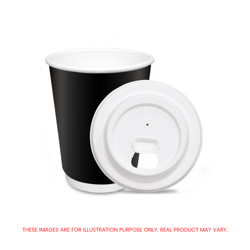Black Double Wall Paper Cups with Bagasse Lids