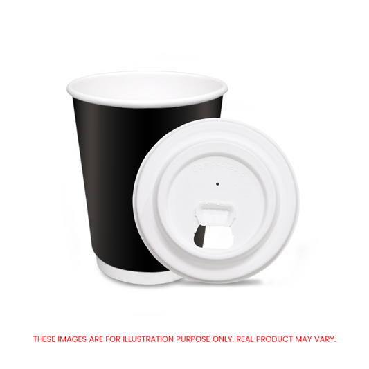 Black Double Wall Paper Cups with Bagasse Lids