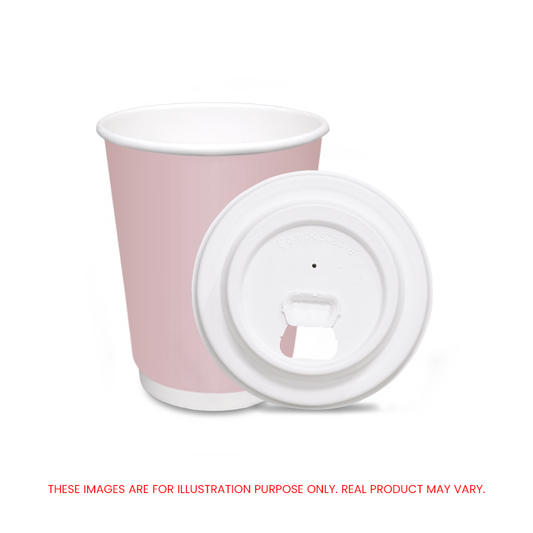 Pink Double Wall Paper Cups with Bagasse Lids